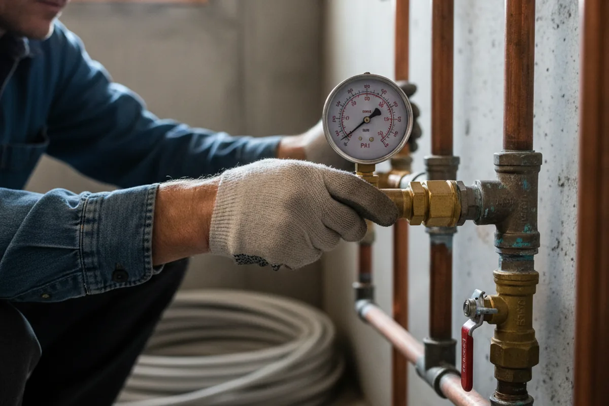 Pressure testing a repaired line during Water Line Repair in Schwertner